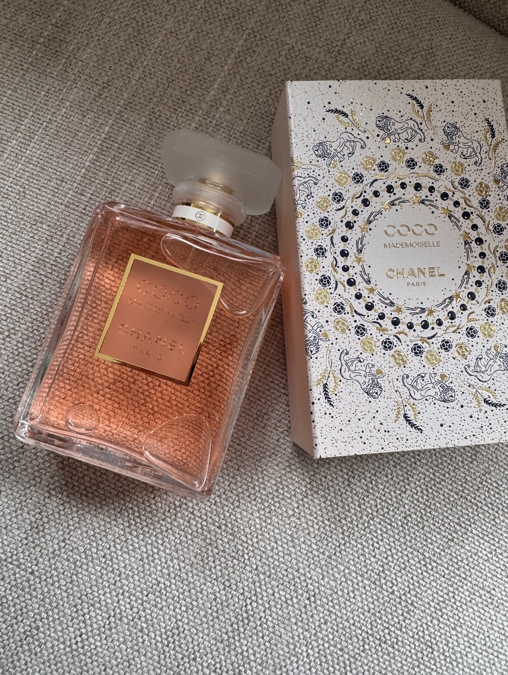CHANEL Coco Mademoiselle Pink/Peach Glass Bottle with Gold Accents - Picture 3 of 5
